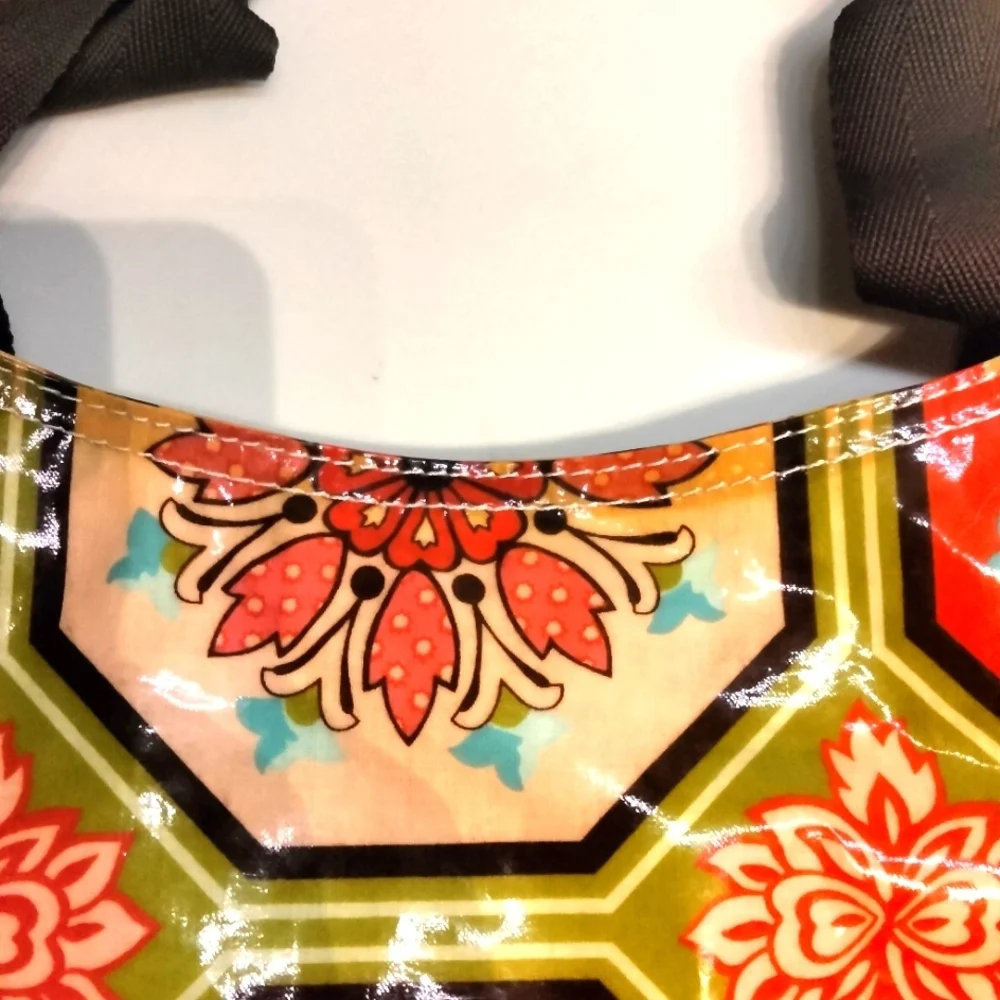 Braciano Purse vibrant colorful  vinyl coated tote floral‎ pattern